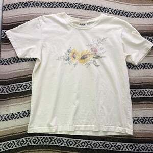 Women's Vintage 90's Northern Reflections White Sunflower Floral Tee Shirt Sz XL